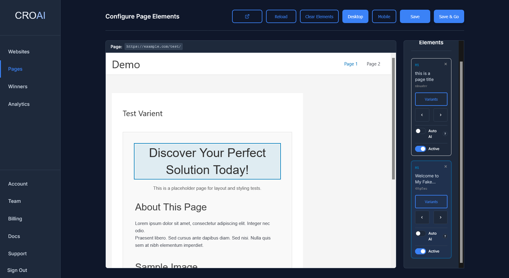 CROAI Page Editor Interface